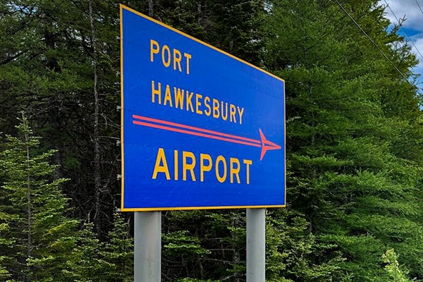 Contact us, road sign Port Hawkesbury Airport, Cape Breton Island