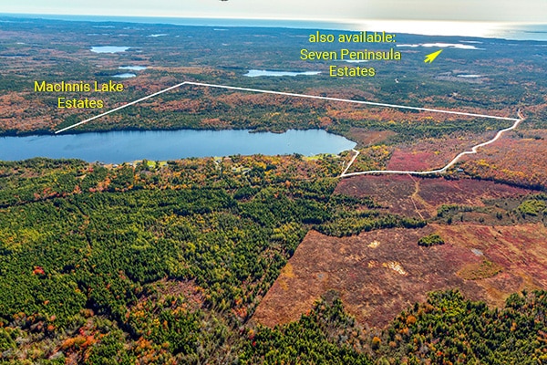 MacInnis Lake Estates Air Photo in Fall with Blueberry Fields, Cape Breton Island